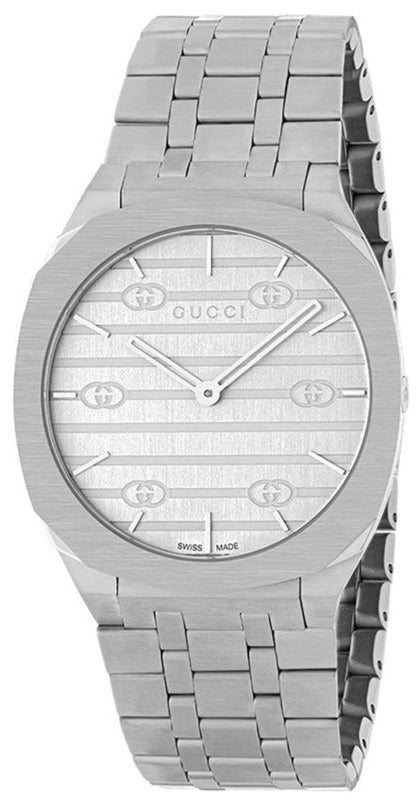  Shop Authentic Gucci 25H Quartz Silver Dial Silver Steel Strap Watch For Women - YA163402 - Luxxuri