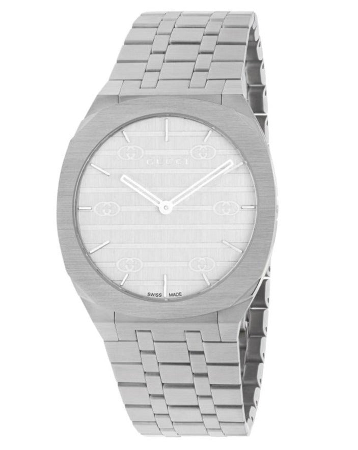  Shop Authentic Gucci 25H Quartz Silver Dial Silver Steel Strap Unisex Watch - YA163407 - Luxxuri