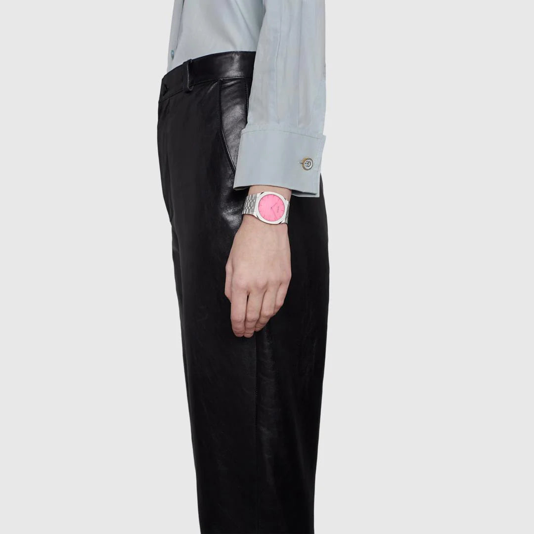  Shop Authentic Gucci 25H Quartz Pink Dial Silver Steel Strap Watch for Women - YA163410 - Luxxuri