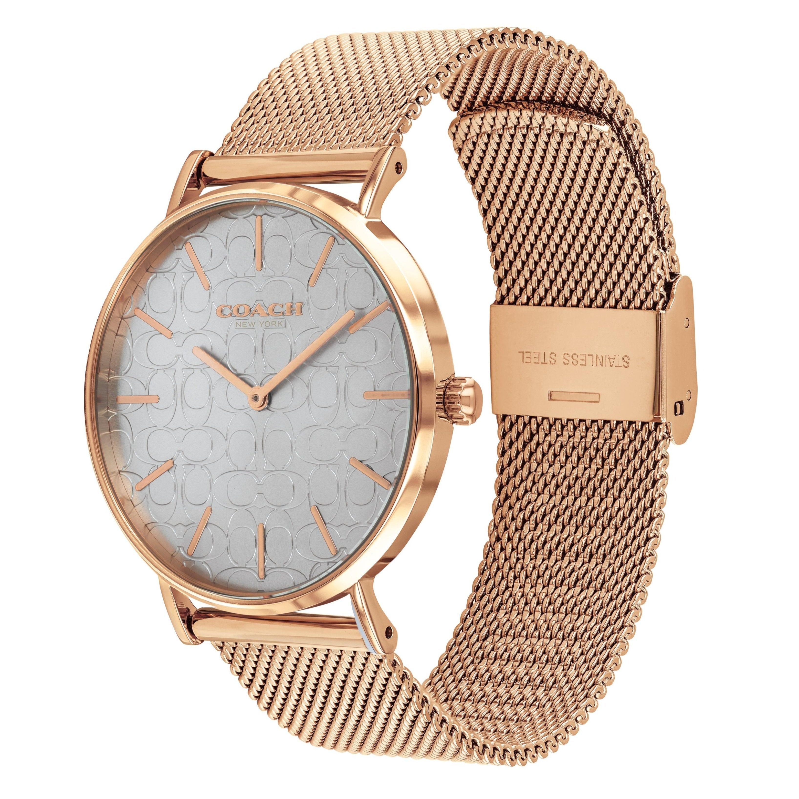 Coach Perry Silver Dial Rose Gold Mesh Bracelet Watch for Women - 14503386