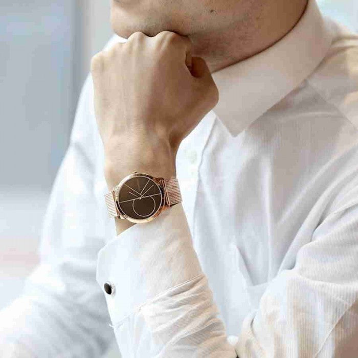  Shop Authentic Calvin Klein Minimal Black Dial Rose Gold Mesh Bracelet Watch for Men - K3M21621 - Luxxuri