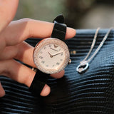  Shop Authentic Emporio Armani Rosa Quartz Mother Of Pearl White Dial Black Leather Strap Watch For Women - AR11356 - Luxxuri