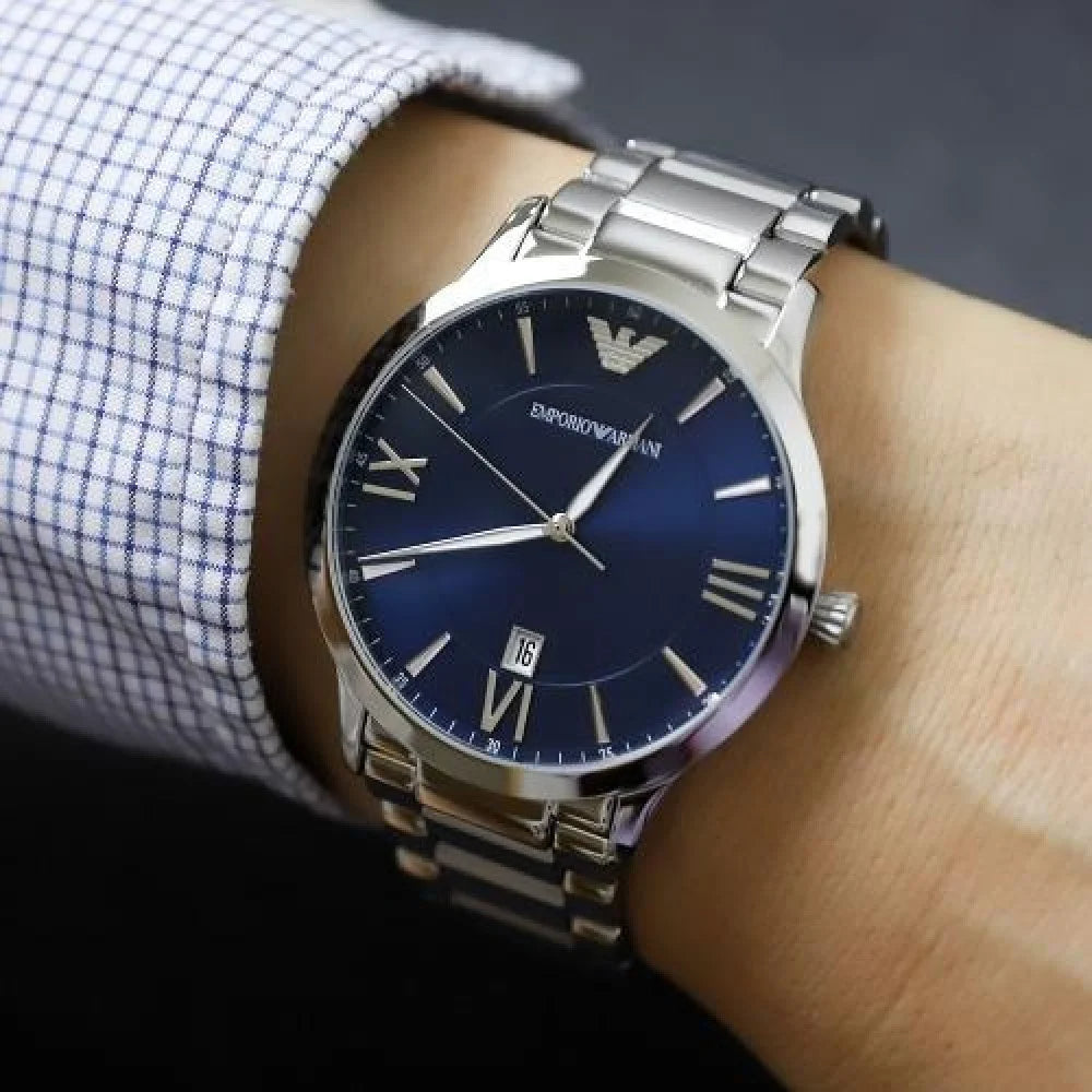  Shop Authentic Emporio Armani Giovanni Quartz Blue Dial Silver Steel Strap Watch For Men - AR11227 - Luxxuri