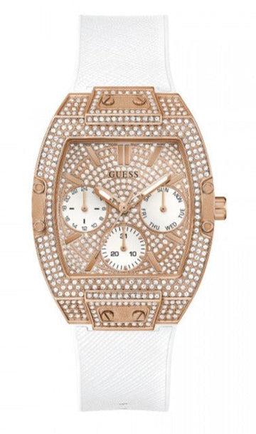  Shop Authentic Guess Raven Diamonds Rose Gold Dial White Silicone Strap Watch for Women - GW0105L3 - Luxxuri