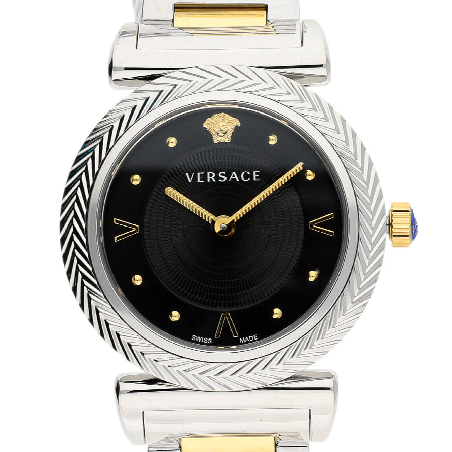 Versace V-Motif Black Dial Two Tone Steel Strap Watch for Women - VERE00518