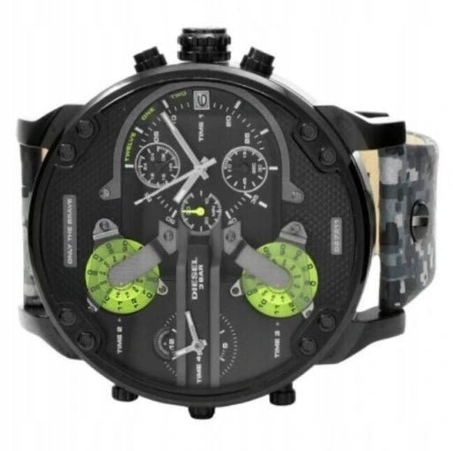  Shop Authentic Diesel Big Daddy Chronograph Black Dial Black Leather Strap Watch For Men - DZ7311 - Luxxuri