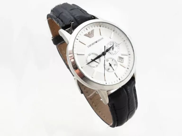  Shop Authentic Emporio Armani Classic Chronograph Silver Dial Black Leather Strap Watch For Men - AR2432 - Luxxuri