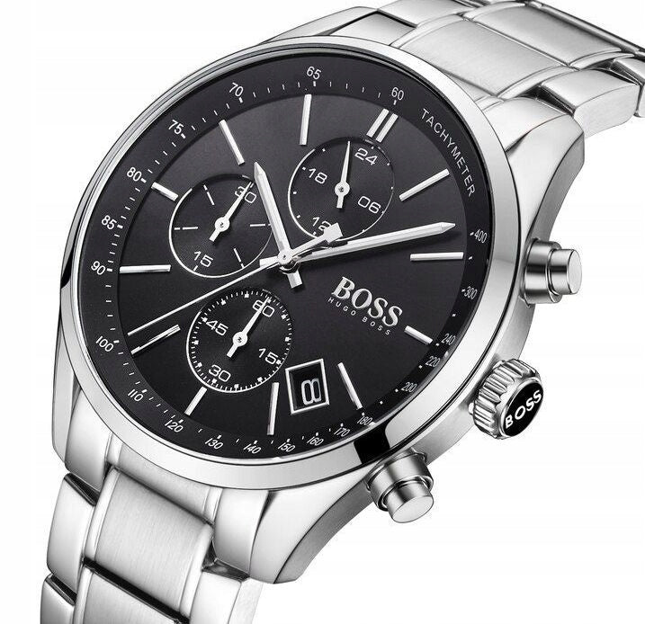  Shop Authentic Hugo Boss Grand Prix Black Dial Silver Steel Strap Watch for Men - 1513477 - Luxxuri