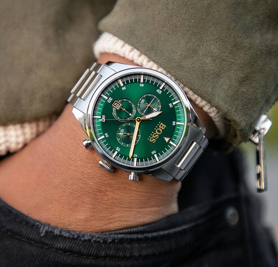  Shop Authentic Hugo Boss Pioneer Green Dial Silver Steel Strap Watch for Men - 1513868 - Luxxuri