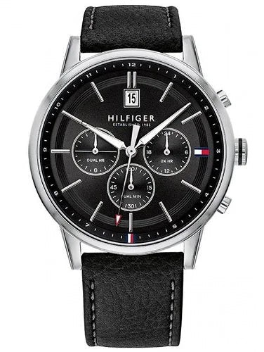 Tommy Hilfiger Kyle Quartz Black Dial Black Leather Strap Watch for Men - 1791630