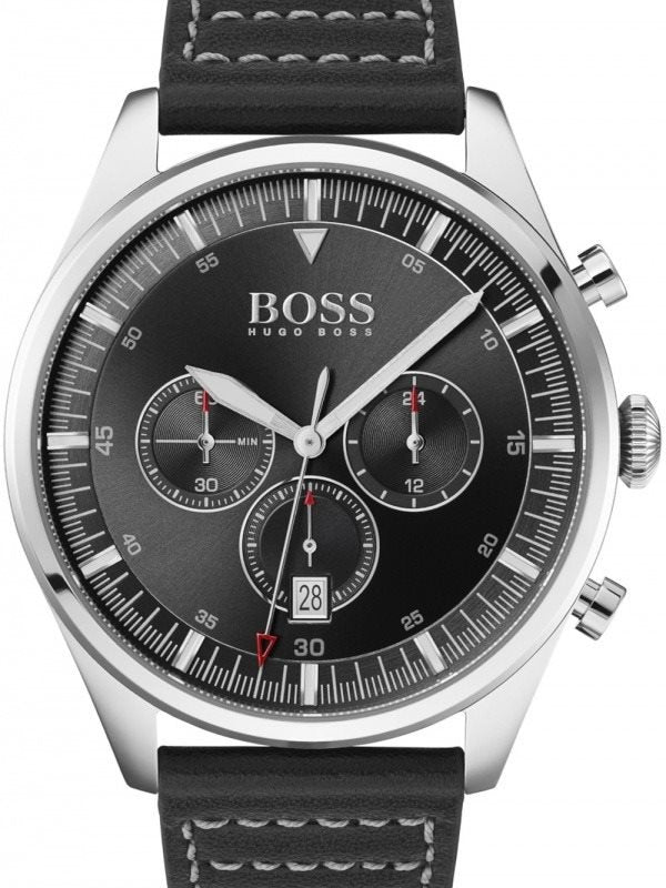  Shop Authentic Hugo Boss Pioneer Chronograph Black Dial Black Leather Strap Watch For Men - 1513708 - Luxxuri