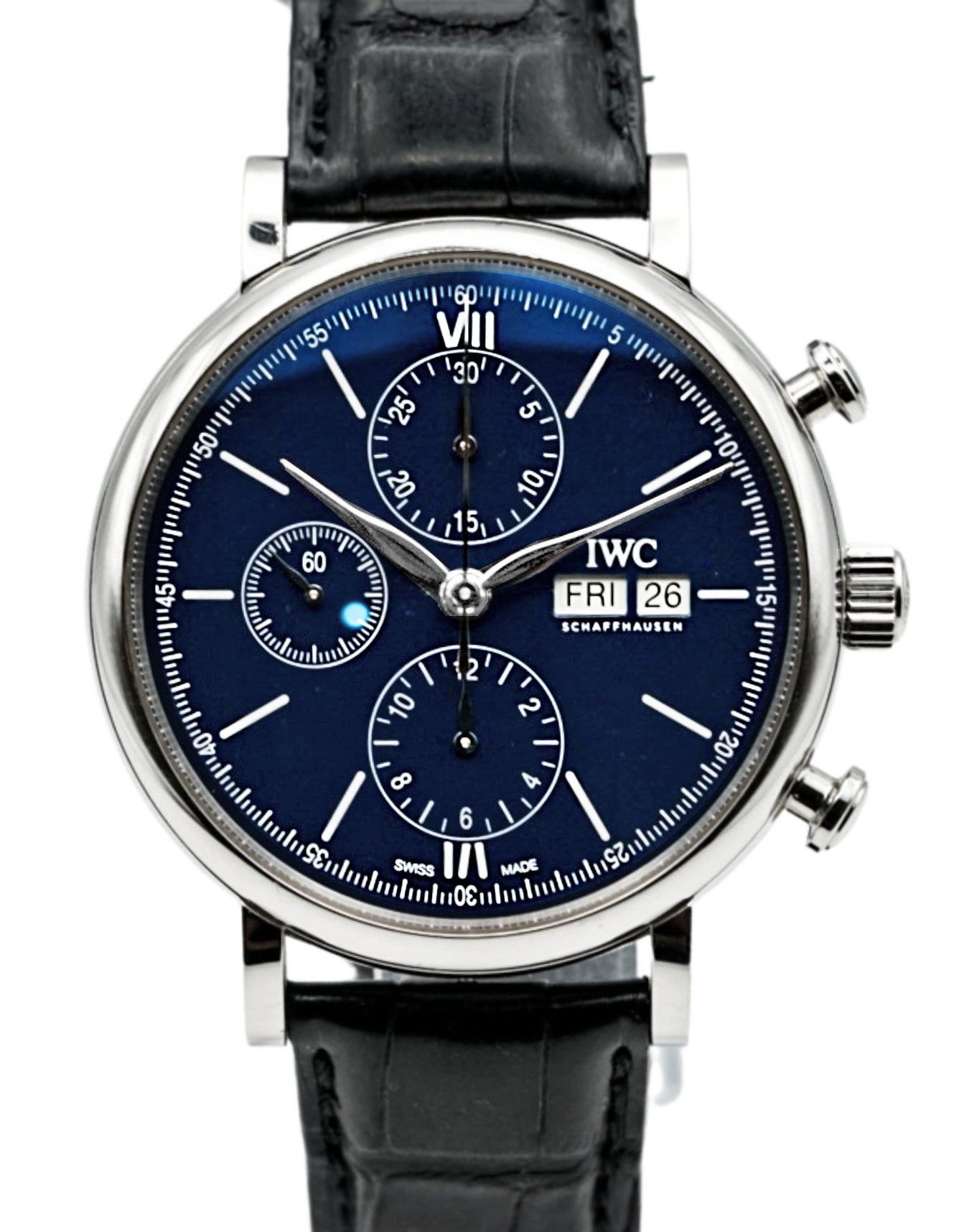  Shop Authentic IWC Portofino Chronograph Blue Dial Black Leather Strap Watch for Men - IW391023 - Luxxuri