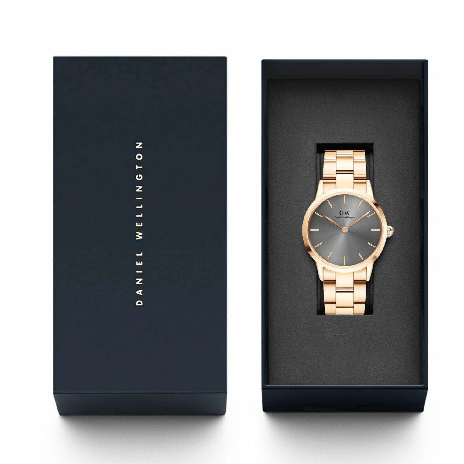  Shop Authentic Daniel Wellington Iconic Link Grey Dial Rose Gold Steel Strap Watch For Women - DW00100332 - Luxxuri