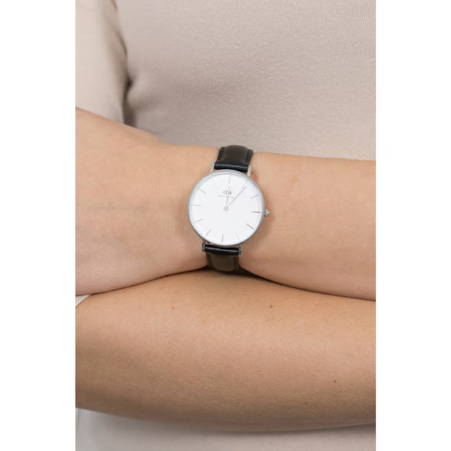  Shop Authentic Daniel Wellington Classic Petite Sheffield White Dial Black Leather Strap Watch For Women - DW00100186 - Luxxuri