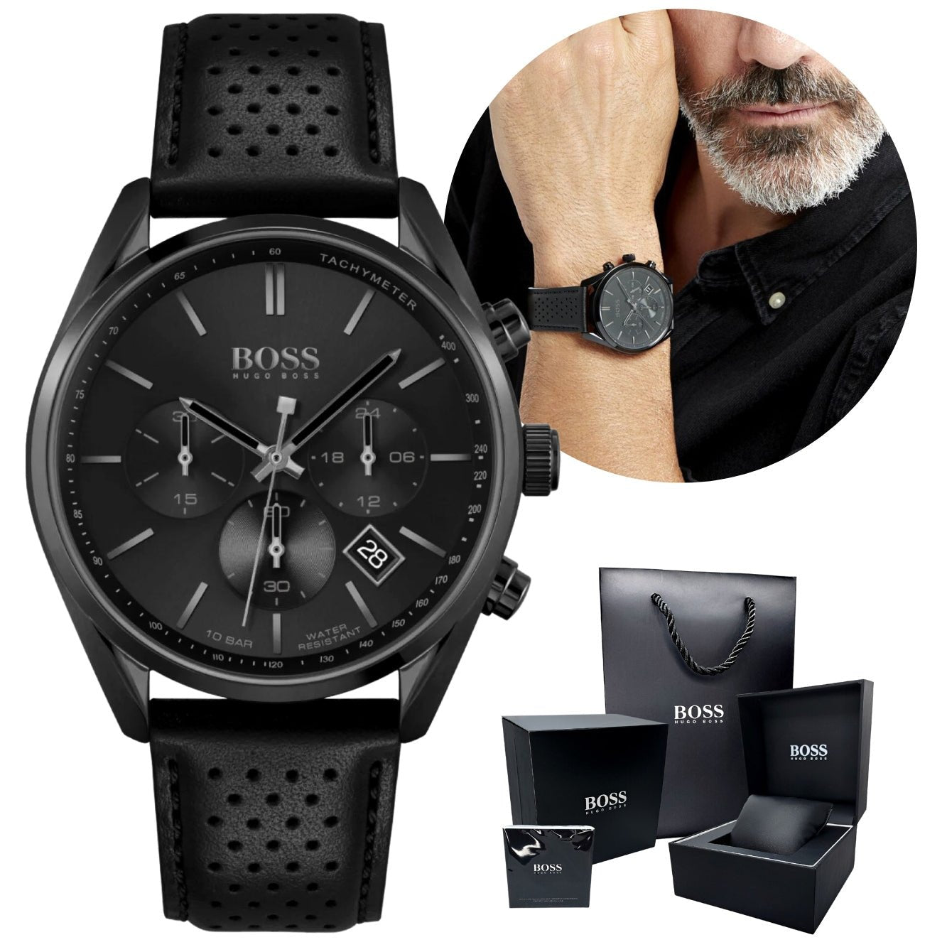  Shop Authentic Hugo Boss Champion Black Dial Black Leather Strap Watch for Men - 1513880 - Luxxuri