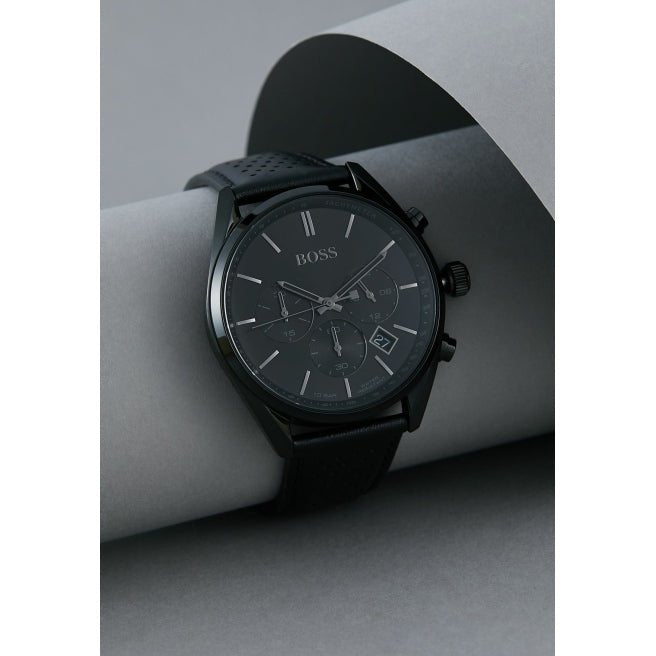  Shop Authentic Hugo Boss Champion Black Dial Black Leather Strap Watch for Men - 1513880 - Luxxuri