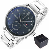  Shop Authentic Tommy Hilfiger Chase Multifunction Blue Dial Silver Steel Strap Watch for Men - 1791575 - Luxxuri