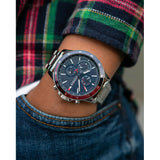  Shop Authentic Tommy Hilfiger Bank Chronograph Blue Dial Silver Steel Strap Watch for Men - 1791718 - Luxxuri