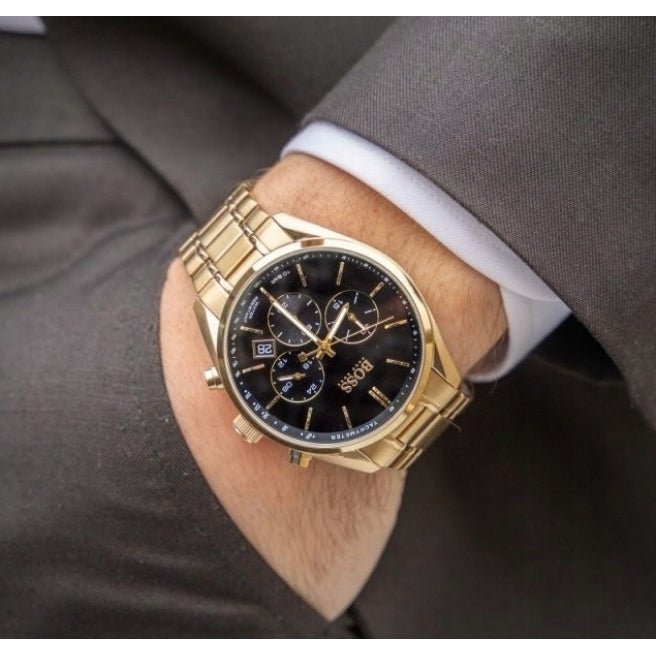 Shop Authentic Hugo Boss Champion Black Dial Gold Steel Strap Watch for Men - 1513848 - Luxxuri