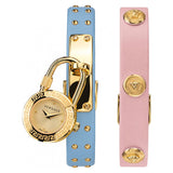  Shop Authentic Versace Medusa Lock Icon Quartz Gold Dial Pink & Blue Leather Strap Watch For Women - VEDW00219 - Luxxuri