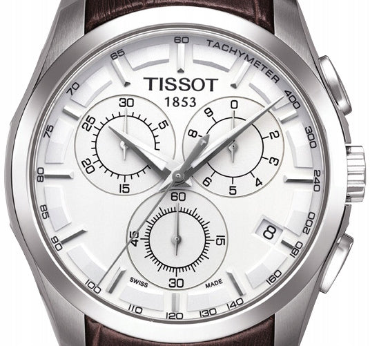  Shop Authentic Tissot Couturier Chronograph White Dial Brown Leather Strap Watch For Men - T035.617.16.031.00 - Luxxuri