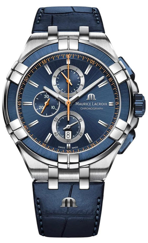  Shop Authentic Maurice Lacroix Aikon Chronograph Blue Dial Blue Leather Strap Watch For Men - AI1018-SS001-432-4 - Luxxuri