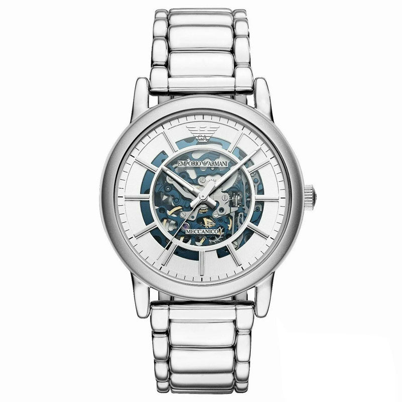  Shop Authentic Emporio Armani Meccanico Automatic Silver Dial Silver Steel Strap Watch for Men - AR60006 - Luxxuri