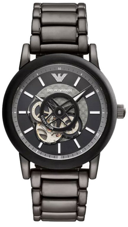  Shop Authentic Emporio Armani Meccanico Automatic Black Dial Black Steel Strap Watch For Men - AR60010 - Luxxuri