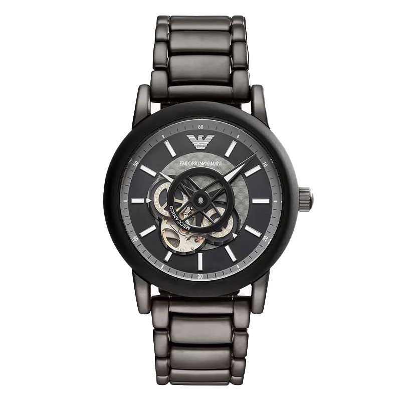  Shop Authentic Emporio Armani Meccanico Automatic Black Dial Black Steel Strap Watch For Men - AR60010 - Luxxuri