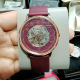  Shop Authentic Fossil Vintage Muse Automatic Skeleton Maroon Dial Maroon Leather Strap Watch for Women - ME3137 - Luxxuri