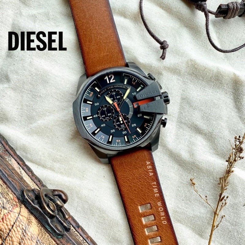  Shop Authentic Diesel Mega Chief Quartz Chronograph Brown Leather Strap Watch For Men - DZ4343 - Luxxuri