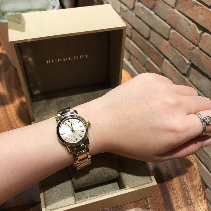  Shop Authentic Burberry The City Gold Dial Gold Steel Strap Watch for Women - BU9227 - Luxxuri