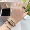 Burberry Pioneer Gold Dial Haymarket Beige Leather Strap Watch for Women - BU9509