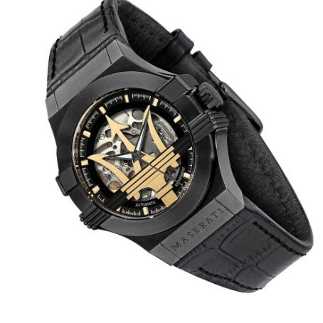  Shop Authentic Maserati Potenza Skeleton Limited Edition Black Dial Black Leather Strap Watch For Men - R8821108027 - Luxxuri