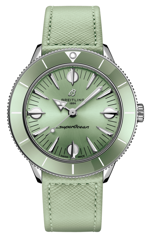  Shop Authentic Breitling Superocean Heritage '57 Pastel Paradise Green Dial Green Leather Strap Watch for Women - A10340361L1X1 - Luxxuri