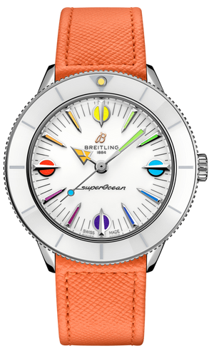  Shop Authentic Breitling Superocean Heritage '57 Pastel Paradise White Dial Orange Leather Watch for Women - A10340A11A1X1 - Luxxuri
