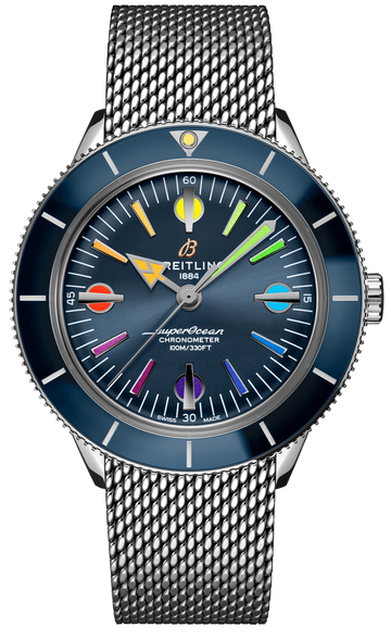 Breitling Superocean Heritage '57 Special Edition II Blue Dial Silver Mesh Bracelet Watch for Men - A103702A1C1A1