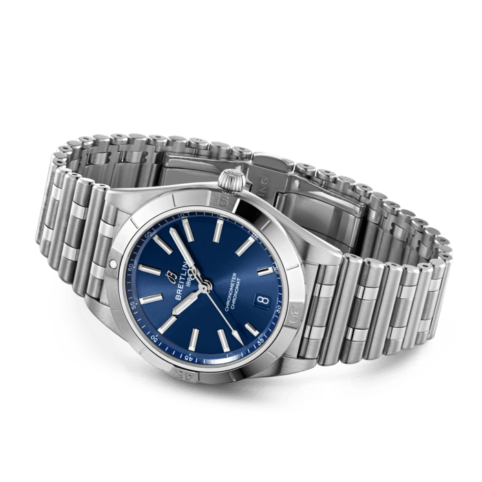  Shop Authentic Breitling Chronomat Automatic 36 Blue Dial Silver Steel Strap Watch for Women - A10380101C1A1 - Luxxuri
