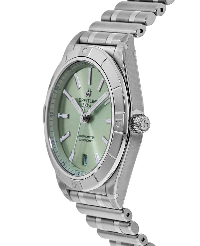  Shop Authentic Breitling Chronomat Automatic 36 Green Dial Silver Steel Strap Watch for Women - A10380101L1A1 - Luxxuri