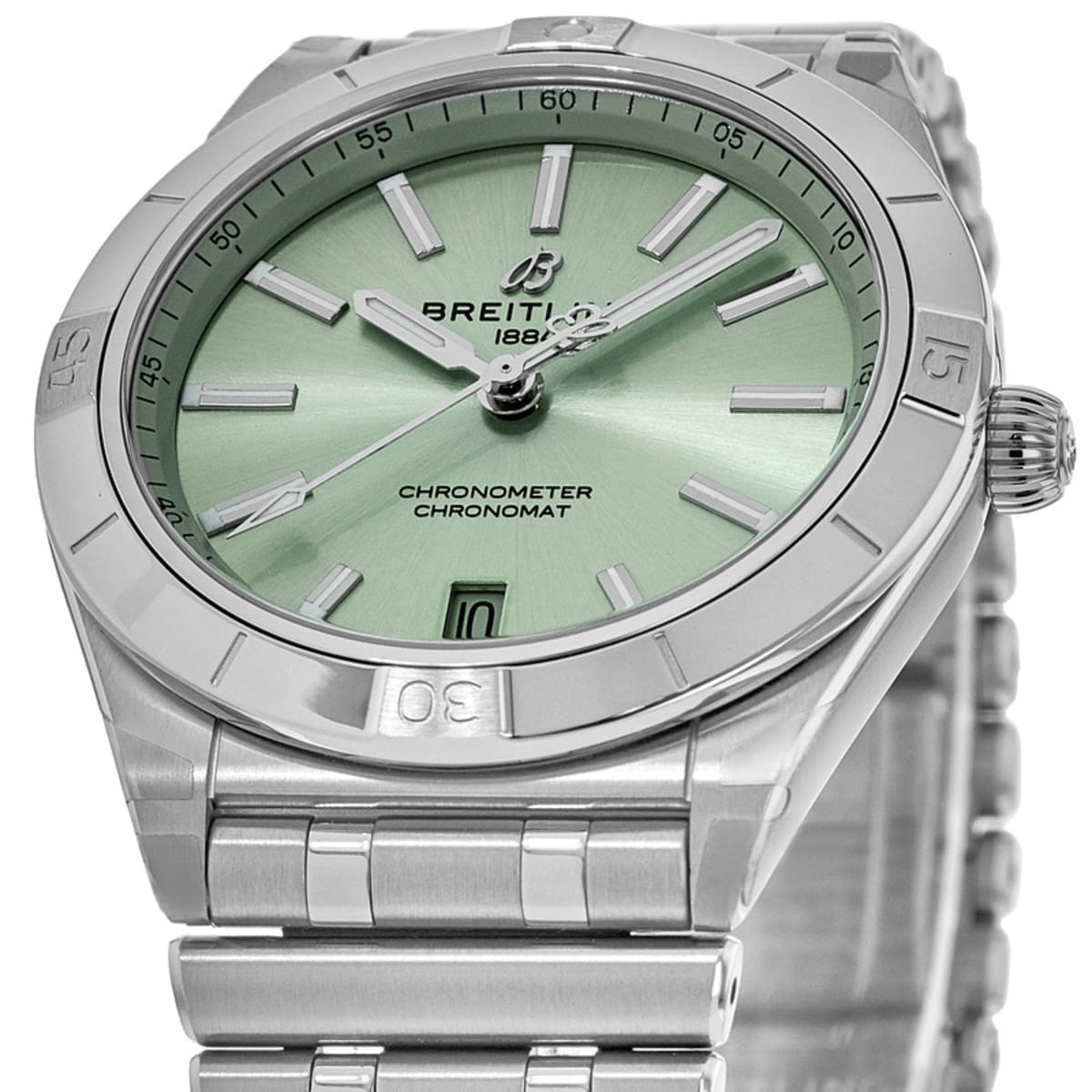  Shop Authentic Breitling Chronomat Automatic 36 Green Dial Silver Steel Strap Watch for Women - A10380101L1A1 - Luxxuri