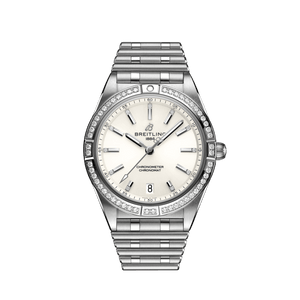  Shop Authentic Breitling Chronomat Automatic 36 Diamonds White Dial Silver Steel Strap Watch for Women - A10380591A1A1 - Luxxuri