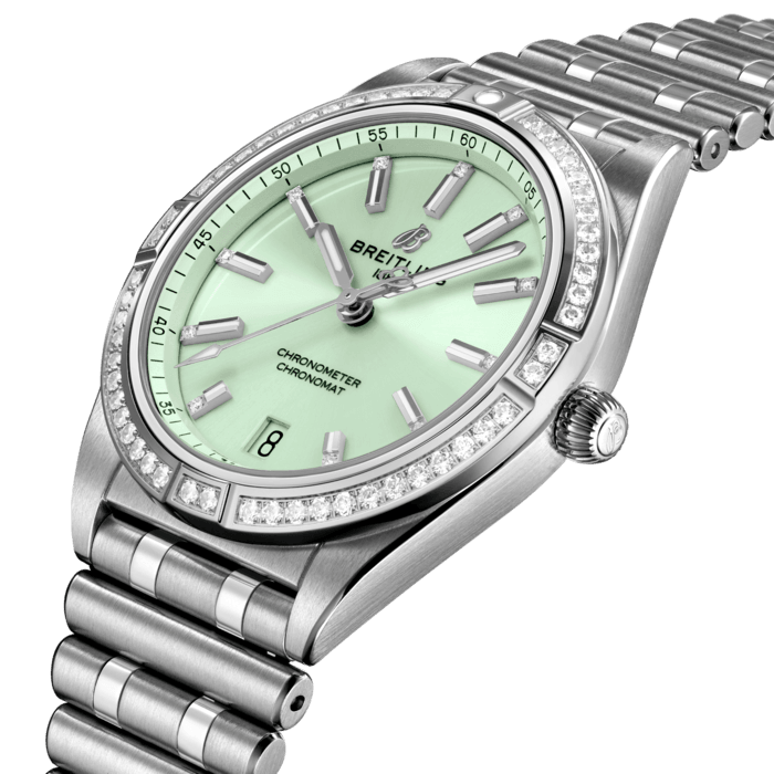  Shop Authentic Breitling Chronomat Automatic 36 Diamonds Green Dial Two Tone Steel Strap Watch for Women - A10380591L1A1 - Luxxuri