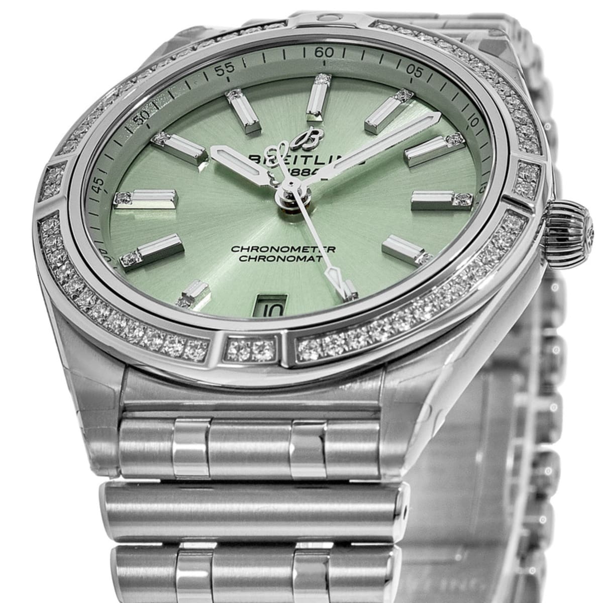  Shop Authentic Breitling Chronomat Automatic 36 Diamonds Green Dial Two Tone Steel Strap Watch for Women - A10380591L1A1 - Luxxuri