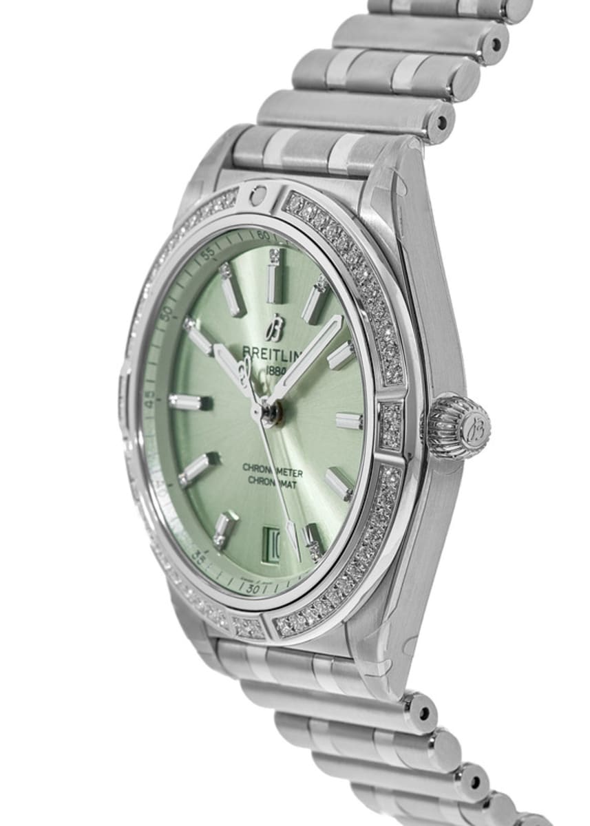 Shop Authentic Breitling Chronomat Automatic 36 Diamonds Green Dial Two Tone Steel Strap Watch for Women - A10380591L1A1 - Luxxuri