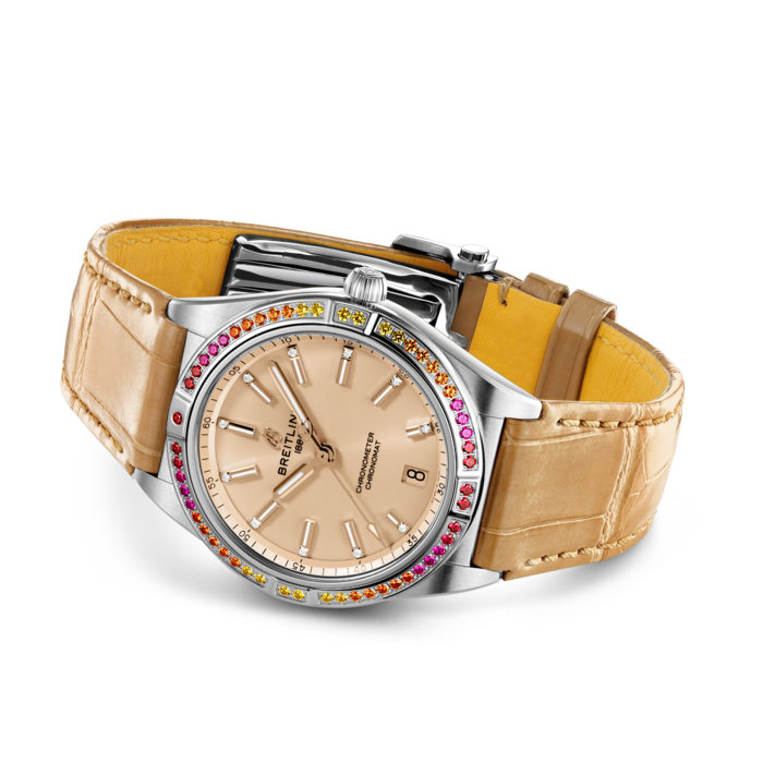 Breitling Chronomat Automatic 36 South Sea Brown Dial Brown Leather Strap Watch for Women - A10380611A1P1