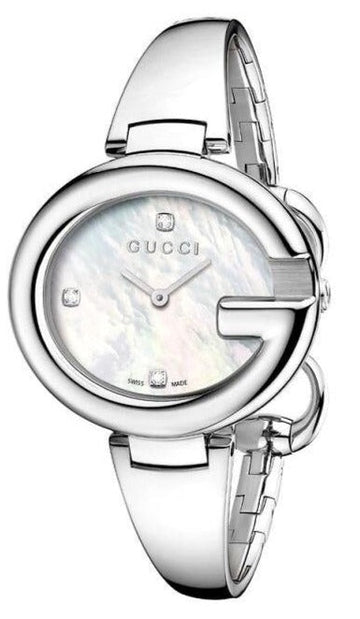  Shop Authentic Gucci Guccissima Diamonds Mother of Pearl Dial Silver Steel Strap Watch For Women - YA134303 - Luxxuri