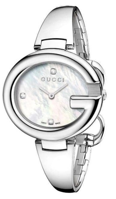  Shop Authentic Gucci Guccissima Diamonds Mother of Pearl Dial Silver Steel Strap Watch For Women - YA134303 - Luxxuri