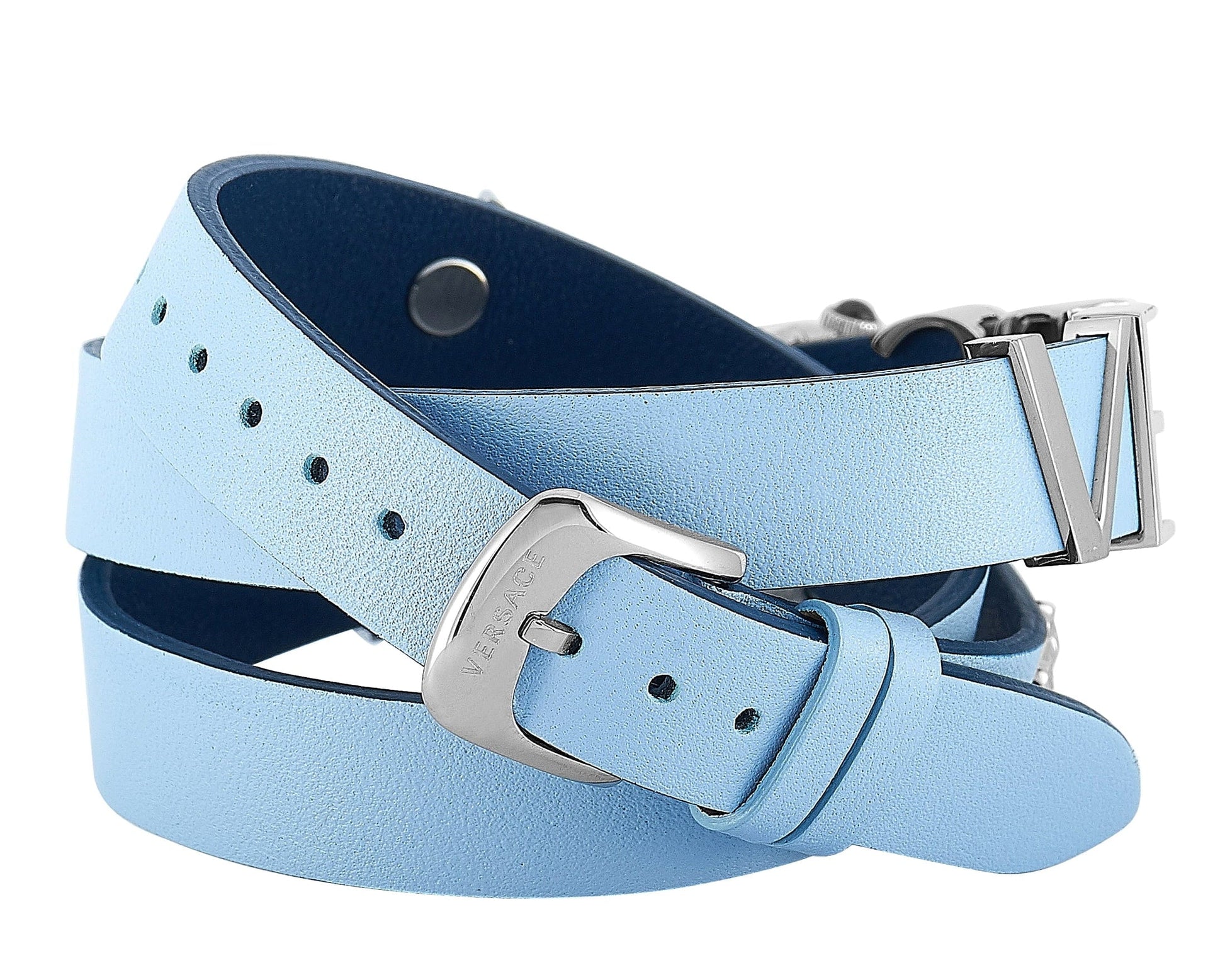  Shop Authentic Versace V Flare Silver Dial Blue Leather Strap Watch for Women - VEBN00118 - Luxxuri