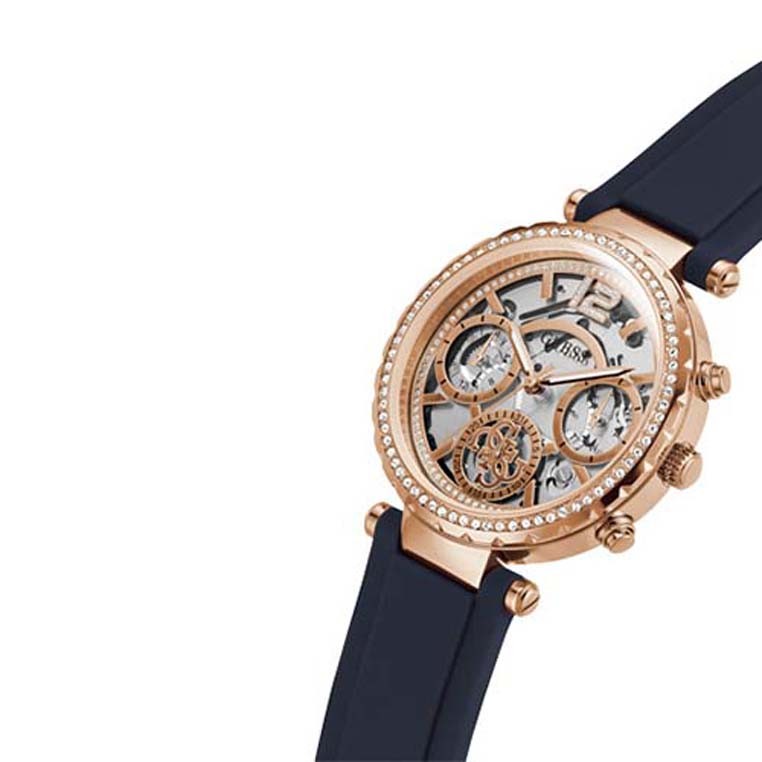  Shop Authentic Guess Solistice Diamonds Roe Gold Dial Black Rubber Strap Watch for Women - GW0484L2 - Luxxuri