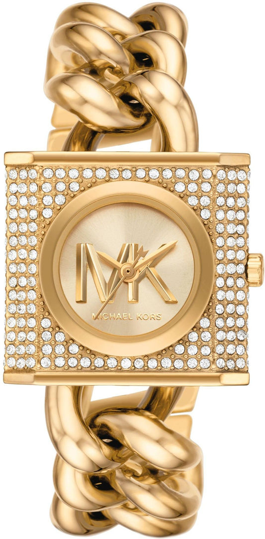  Shop Authentic Michael Kors Chain Lock Pave Gold Dial Gold Steel Strap Watch For Women - MK4711 - Luxxuri